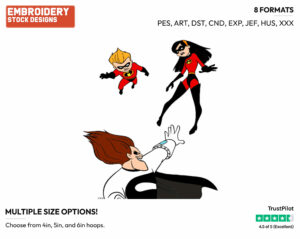 Syndrome, Violet, Dash - Disney's The Incredibles - Embroidery Design in 3 sizes & 8 formats