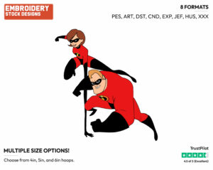 Elastigirl, Mr. Incredible - Disney's The Incredibles 2 - Embroidery Design in 3 sizes & 8 formats