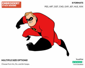 Mr. Incredible - Disney's The Incredibles 2 - Embroidery Design in 3 sizes & 8 formats