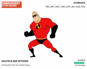 Mr. Incredible - Disney's The Incredibles 2 - Embroidery Design in 3 sizes & 8 formats