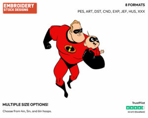 Mr. Incredible Running With Jack-Jack - Disney's The Incredibles 2 - Embroidery Design in 3 sizes & 8 formats
