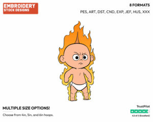 Jack Jack In Flames - Disney's The Incredibles 2 - Embroidery Design in 3 sizes & 8 formats