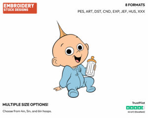 Baby Jack Jack With Bottle - Disney's The Incredibles 2 - Embroidery Design in 3 sizes & 8 formats