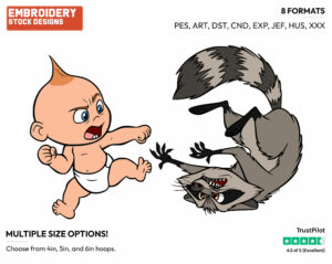 Jack Jack Fighting Racoon - Disney's The Incredibles 2 - Embroidery Design in 3 sizes & 8 formats