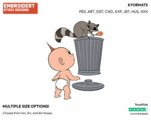 Jack-Jack, Racoon In Garbage Can - Disney's The Incredibles 2 - Embroidery Design in 3 sizes & 8 formats