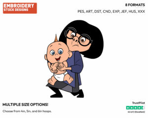 Edna Mode Babysitting Jack Jack - Disney's The Incredibles 2 - Embroidery Design in 3 sizes & 8 formats