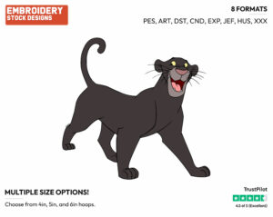 Bagheera Smiling - Disney's The Jungle Book - Embroidery Design in 3 sizes & 8 formats