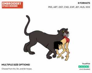Bagheera Carrying Mowgli - Disney's The Jungle Book - Embroidery Design in 3 sizes & 8 formats