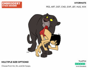 Bagheera Carrying Mowgli - Disney's The Jungle Book - Embroidery Design in 3 sizes & 8 formats