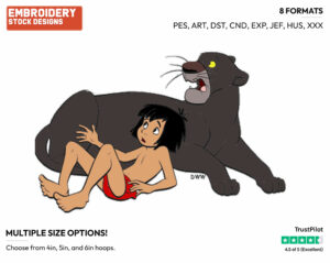 Bagheera, Mowgli - Disney's The Jungle Book - Embroidery Design in 3 sizes & 8 formats
