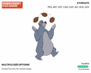 Baloo Juggling - Disney's The Jungle Book - Embroidery Design in 3 sizes & 8 formats