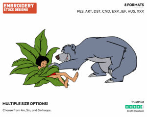 Baloo Tucking Mowgli In - Disney's The Jungle Book - Embroidery Design in 3 sizes & 8 formats