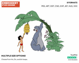 Baloo, Mowgli - Disney's The Jungle Book - Embroidery Design in 3 sizes & 8 formats