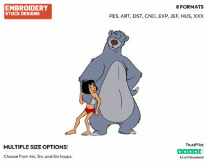 Baloo, Mowgli - Disney's The Jungle Book - Embroidery Design in 3 sizes & 8 formats