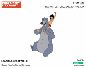 Baloo, Mowgli - Disney's The Jungle Book - Embroidery Design in 3 sizes & 8 formats