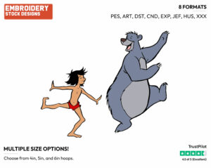 Baloo, Mowgli Dancing - Disney's The Jungle Book - Embroidery Design in 3 sizes & 8 formats