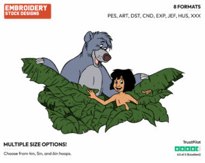 Baloo, Mowgli - Disney's The Jungle Book - Embroidery Design in 3 sizes & 8 formats