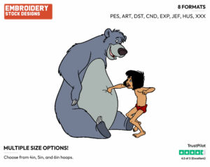 Baloo, Mowgli - Disney's The Jungle Book - Embroidery Design in 3 sizes & 8 formats