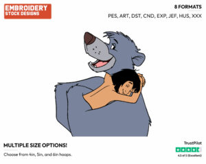 Baloo, Mowgli Hugging - Disney's The Jungle Book - Embroidery Design in 3 sizes & 8 formats