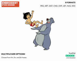 Baloo, Mowgli - Disney's The Jungle Book - Embroidery Design in 3 sizes & 8 formats