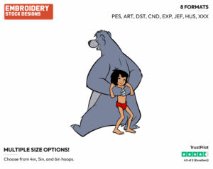 Baloo, Mowgli - Disney's The Jungle Book - Embroidery Design in 3 sizes & 8 formats