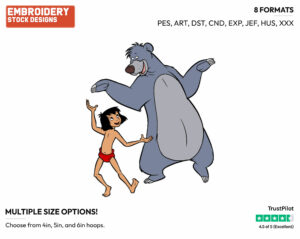 Baloo, Mowgli Dancing - Disney's The Jungle Book - Embroidery Design in 3 sizes & 8 formats