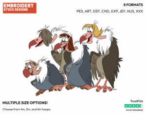Vultures - Disney's The Jungle Book - Embroidery Design in 3 sizes & 8 formats
