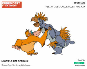 Baloo, Louie Dancing - Disney's The Jungle Book - Embroidery Design in 3 sizes & 8 formats