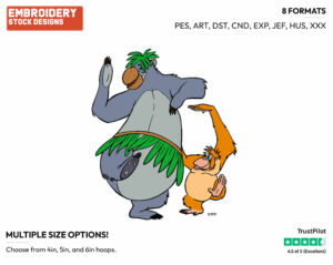 Baloo, Louie Dancing - Disney's The Jungle Book - Embroidery Design in 3 sizes & 8 formats