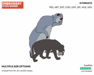 Baloo, Bagheera - Disney's The Jungle Book - Embroidery Design in 3 sizes & 8 formats