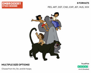 Baloo, Bagheera, Mowgli, Shanti, Ranjan - Disney's The Jungle Book - Embroidery Design in 3 sizes & 8 formats