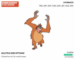 King Louie Cheering - Disney's The Jungle Book - Embroidery Design in 3 sizes & 8 formats