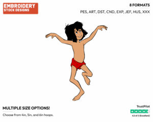 Mowgli Dancing - Disney's The Jungle Book - Embroidery Design in 3 sizes & 8 formats