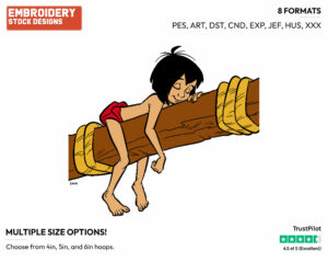Mowgli Napping - Disney's The Jungle Book - Embroidery Design in 3 sizes & 8 formats