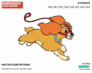 Lady Running With Her Muzzle - Disney's Lady and the Tramp - Embroidery Design in 3 sizes & 8 formats