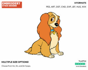 Lady - Disney's Lady and the Tramp - Embroidery Design in 3 sizes & 8 formats
