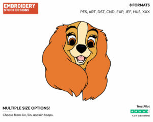 Lady's Face - Disney's Lady and the Tramp - Embroidery Design in 3 sizes & 8 formats