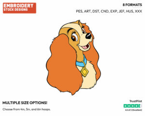 Lady - Disney's Lady and the Tramp - Embroidery Design in 3 sizes & 8 formats