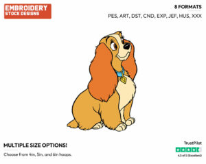 Lady - Disney's Lady and the Tramp - Embroidery Design in 3 sizes & 8 formats