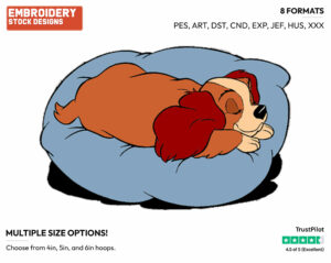 Lady Napping - Disney's Lady and the Tramp - Embroidery Design in 3 sizes & 8 formats