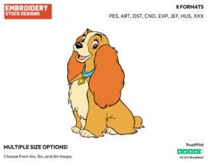 Lady - Disney's Lady and the Tramp - Embroidery Design in 3 sizes & 8 formats