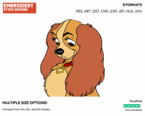 Lady Admiring Her Collar - Disney's Lady and the Tramp - Embroidery Design in 3 sizes & 8 formats
