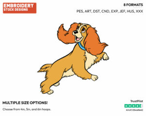 Playful Lady - Disney's Lady and the Tramp - Embroidery Design in 3 sizes & 8 formats