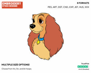 Lady - Disney's Lady and the Tramp - Embroidery Design in 3 sizes & 8 formats