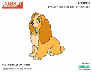 Lady - Disney's Lady and the Tramp - Embroidery Design in 3 sizes & 8 formats