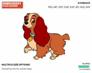 Lady - Disney's Lady and the Tramp - Embroidery Design in 3 sizes & 8 formats