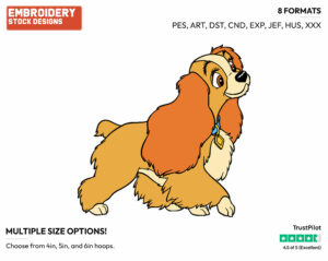 Lady - Disney's Lady and the Tramp - Embroidery Design in 3 sizes & 8 formats