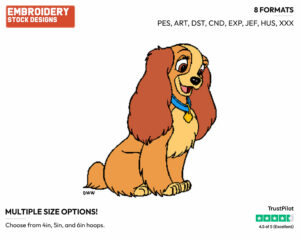Lady - Disney's Lady and the Tramp - Embroidery Design in 3 sizes & 8 formats
