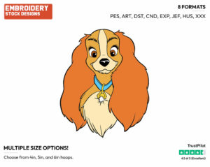 Lady - Disney's Lady and the Tramp - Embroidery Design in 3 sizes & 8 formats