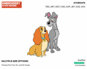 Lady, Tramp - Disney's Lady and the Tramp - Embroidery Design in 3 sizes & 8 formats